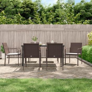 ARDEBO.de - 7-tlg. Garten-Essgruppe mit Kissen Poly Rattan und Stahl