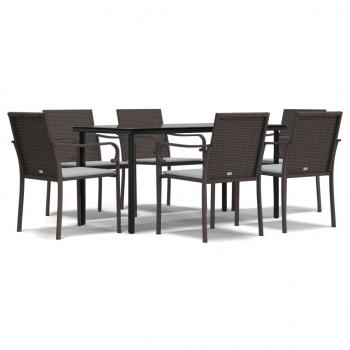 7-tlg. Garten-Essgruppe mit Kissen Poly Rattan und Stahl