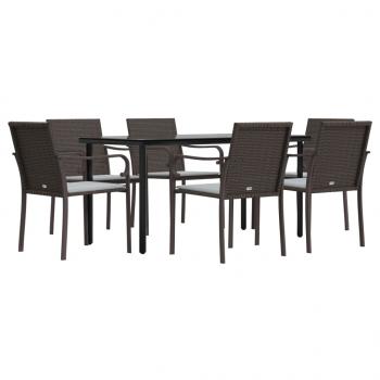 7-tlg. Garten-Essgruppe mit Kissen Poly Rattan und Stahl