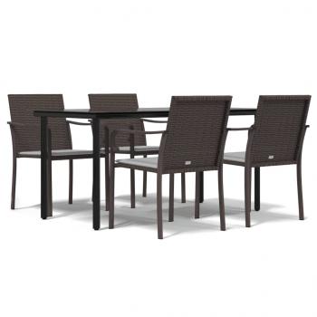 5-tlg. Garten-Essgruppe mit Kissen Poly Rattan und Stahl