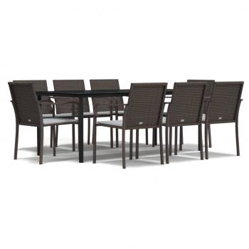 9-tlg. Garten-Essgruppe mit Kissen Poly Rattan und Stahl