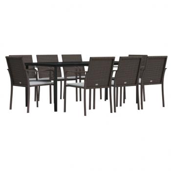 9-tlg. Garten-Essgruppe mit Kissen Poly Rattan und Stahl