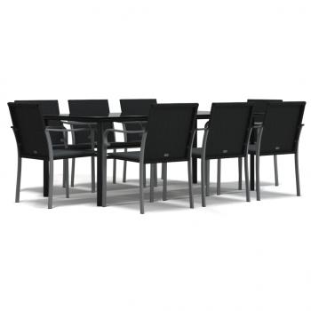 9-tlg. Garten-Essgruppe mit Kissen Poly Rattan und Stahl