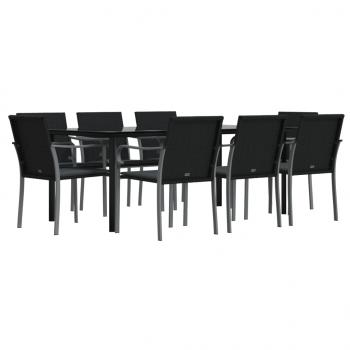 9-tlg. Garten-Essgruppe mit Kissen Poly Rattan und Stahl