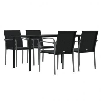 5-tlg. Garten-Essgruppe mit Kissen Poly Rattan und Stahl