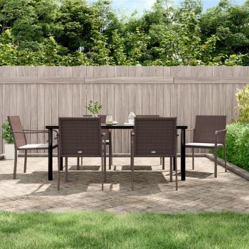 ARDEBO.de - 7-tlg. Garten-Essgruppe mit Kissen Poly Rattan und Stahl