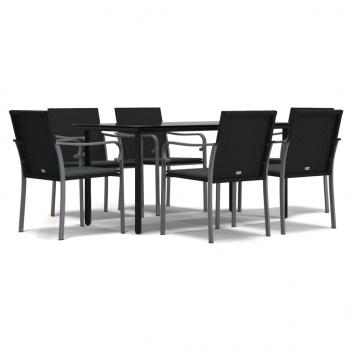 7-tlg. Garten-Essgruppe mit Kissen Poly Rattan und Stahl