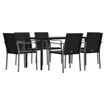 7-tlg. Garten-Essgruppe mit Kissen Poly Rattan und Stahl