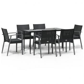 7-tlg. Garten-Essgruppe mit Kissen Poly Rattan und Stahl