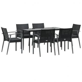7-tlg. Garten-Essgruppe mit Kissen Poly Rattan und Stahl