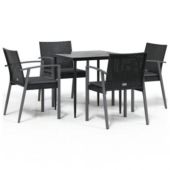 5-tlg. Garten-Essgruppe mit Kissen Poly Rattan und Stahl