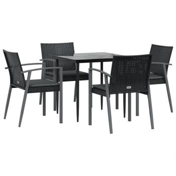 5-tlg. Garten-Essgruppe mit Kissen Poly Rattan und Stahl
