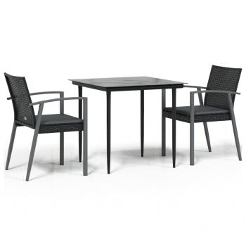3-tlg. Garten-Essgruppe mit Kissen Poly Rattan und Stahl