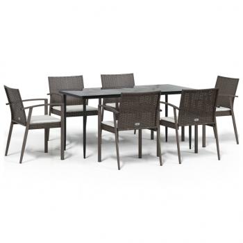7-tlg. Garten-Essgruppe mit Kissen Poly Rattan und Stahl