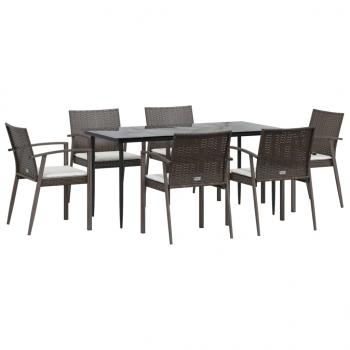 7-tlg. Garten-Essgruppe mit Kissen Poly Rattan und Stahl