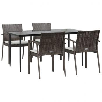 5-tlg. Garten-Essgruppe mit Kissen Poly Rattan und Stahl