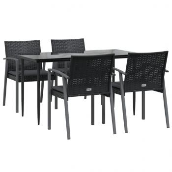 5-tlg. Garten-Essgruppe mit Kissen Poly Rattan und Stahl