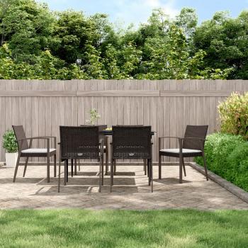 ARDEBO.de - 7-tlg. Garten-Essgruppe mit Kissen Poly Rattan und Stahl
