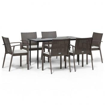 7-tlg. Garten-Essgruppe mit Kissen Poly Rattan und Stahl
