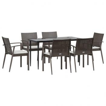 7-tlg. Garten-Essgruppe mit Kissen Poly Rattan und Stahl