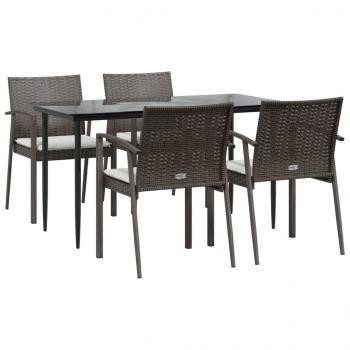 5-tlg. Garten-Essgruppe mit Kissen Poly Rattan und Stahl
