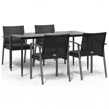 5-tlg. Garten-Essgruppe mit Kissen Poly Rattan und Stahl