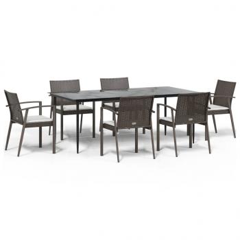 7-tlg. Garten-Essgruppe mit Kissen Poly Rattan und Stahl