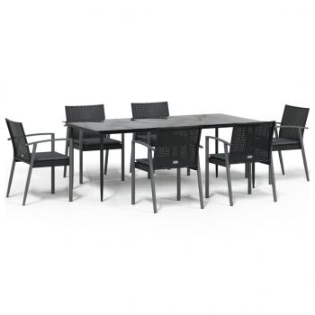 7-tlg. Garten-Essgruppe mit Kissen Poly Rattan und Stahl