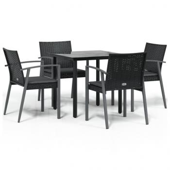 5-tlg. Garten-Essgruppe mit Kissen Poly Rattan und Stahl