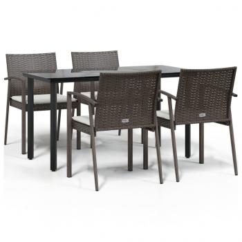 5-tlg. Garten-Essgruppe mit Kissen Poly Rattan und Stahl