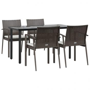 5-tlg. Garten-Essgruppe mit Kissen Poly Rattan und Stahl
