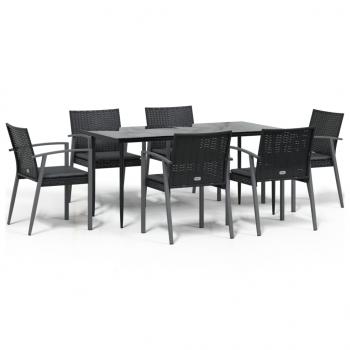 7-tlg. Garten-Essgruppe mit Kissen Poly Rattan und Stahl
