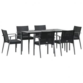 7-tlg. Garten-Essgruppe mit Kissen Poly Rattan und Stahl