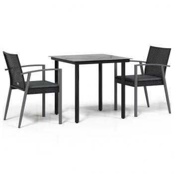 3-tlg. Garten-Essgruppe mit Kissen Poly Rattan und Stahl