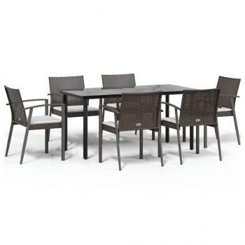 7-tlg. Garten-Essgruppe mit Kissen Poly Rattan und Stahl