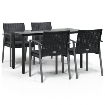 5-tlg. Garten-Essgruppe mit Kissen Poly Rattan und Stahl