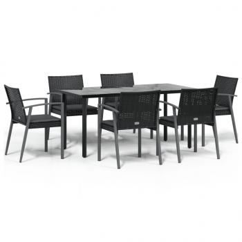 7-tlg. Garten-Essgruppe mit Kissen Poly Rattan und Stahl