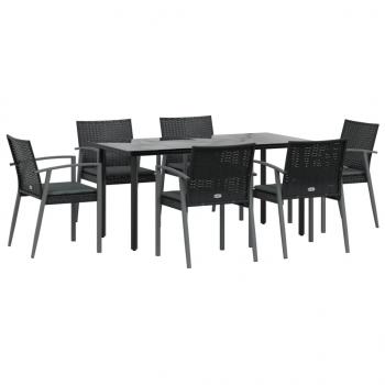 7-tlg. Garten-Essgruppe mit Kissen Poly Rattan und Stahl
