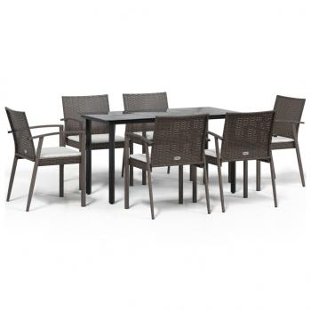 7-tlg. Garten-Essgruppe mit Kissen Poly Rattan und Stahl