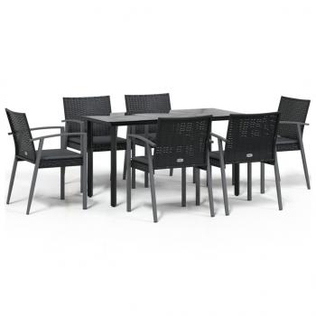 7-tlg. Garten-Essgruppe mit Kissen Poly Rattan und Stahl