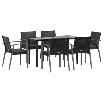 7-tlg. Garten-Essgruppe mit Kissen Poly Rattan und Stahl