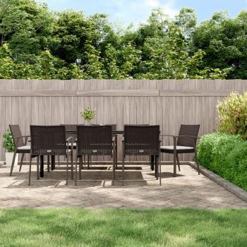 ARDEBO.de - 9-tlg. Garten-Essgruppe mit Kissen Poly Rattan und Stahl