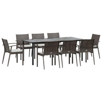 9-tlg. Garten-Essgruppe mit Kissen Poly Rattan und Stahl