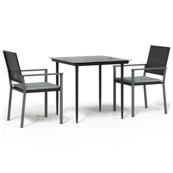 3-tlg. Garten-Essgruppe mit Kissen Poly Rattan und Stahl