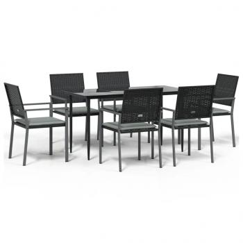 7-tlg. Garten-Essgruppe mit Kissen Poly Rattan und Stahl