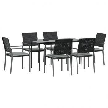 7-tlg. Garten-Essgruppe mit Kissen Poly Rattan und Stahl