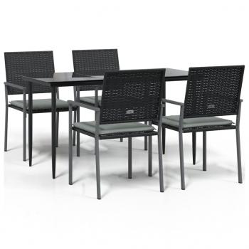 5-tlg. Garten-Essgruppe mit Kissen Poly Rattan und Stahl