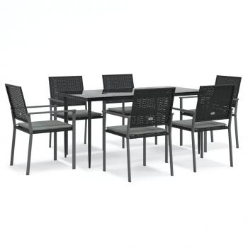7-tlg. Garten-Essgruppe mit Kissen Poly Rattan und Stahl