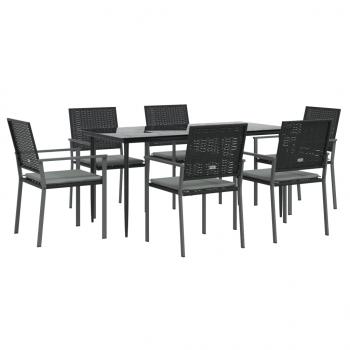 7-tlg. Garten-Essgruppe mit Kissen Poly Rattan und Stahl