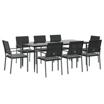 9-tlg. Garten-Essgruppe mit Kissen Poly Rattan und Stahl